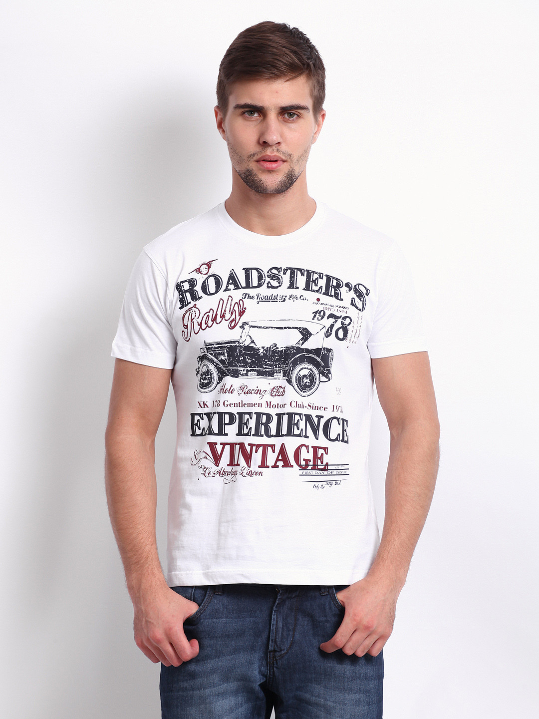 Buy Roadster Men White Roadster Printed Pure Cotton T Shirt Tshirts
