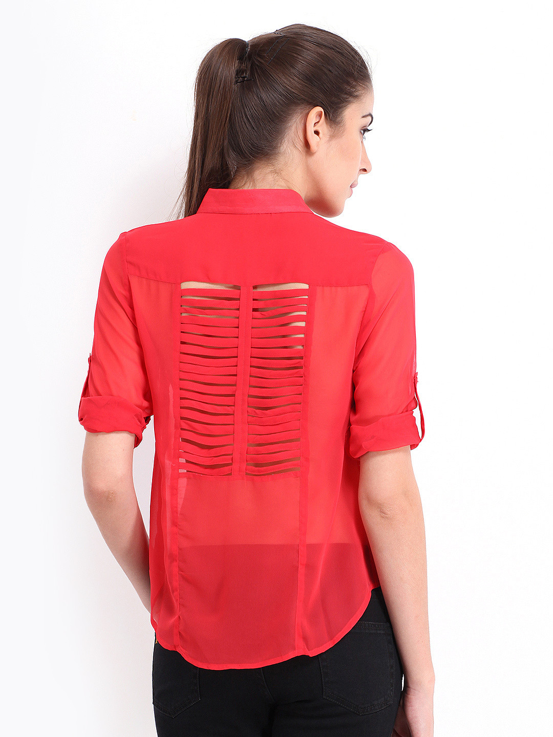 Buy Roadster Women Coral Red Sheer Shirt Shirts for Women 280235 Myntra