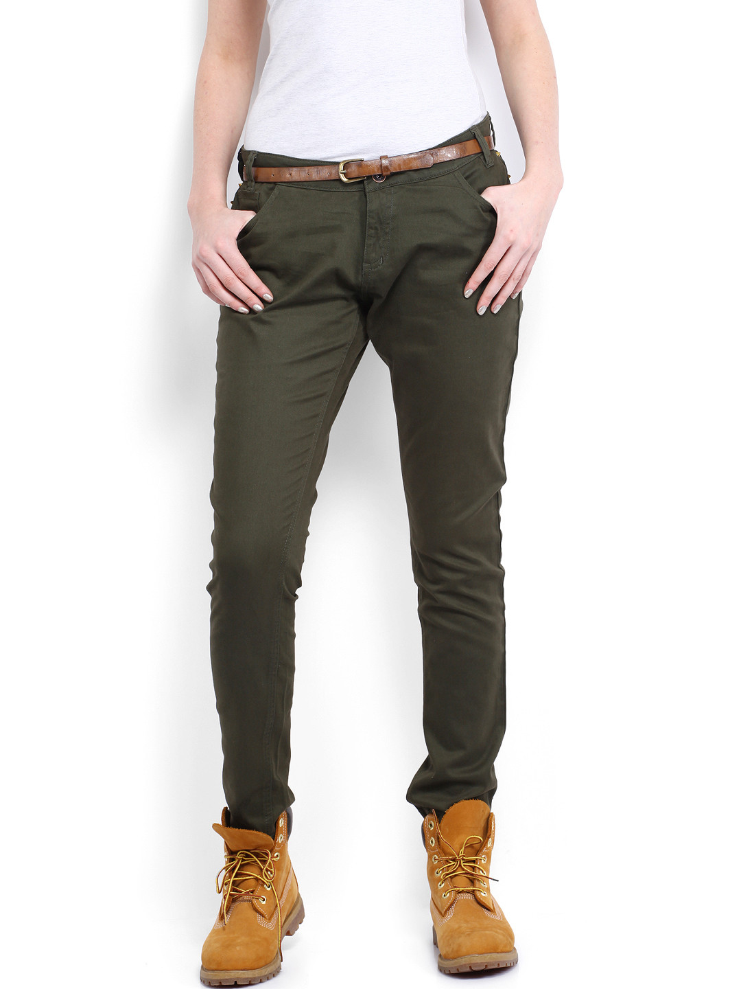 Buy Roadster Women Olive Green Trousers - Trousers for Women 410200 ...