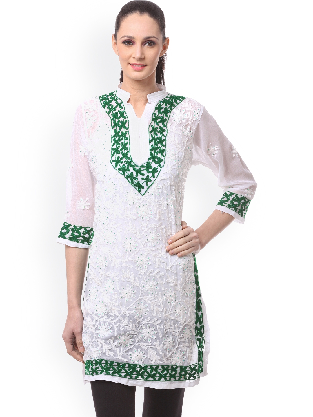 chikankari kurta myntra