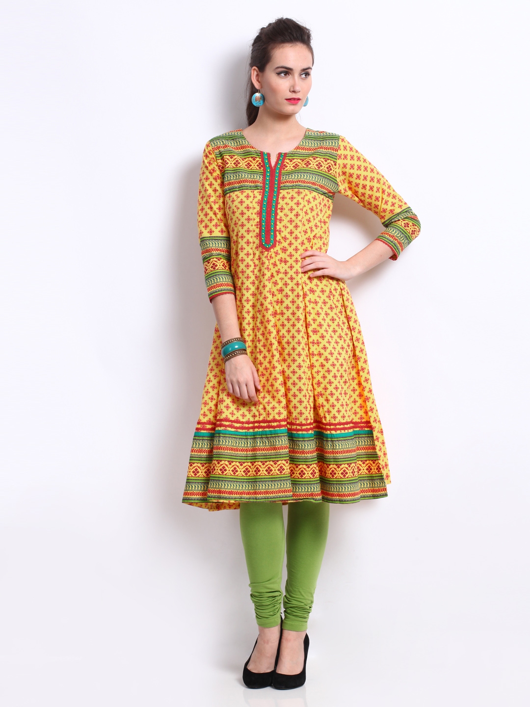Buy Sattyaa Women Yellow And Red Printed Kurta - Kurtas for Women ...