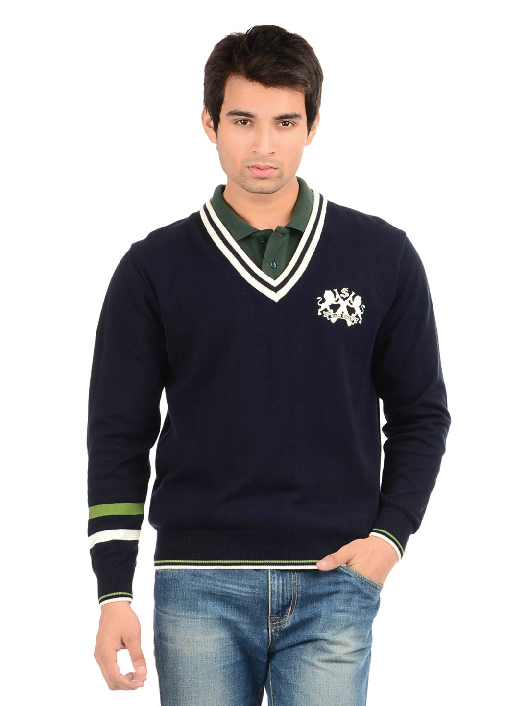 Buy Sher Singh Men Navy Classic Cricket Sweater Sweaters for Men