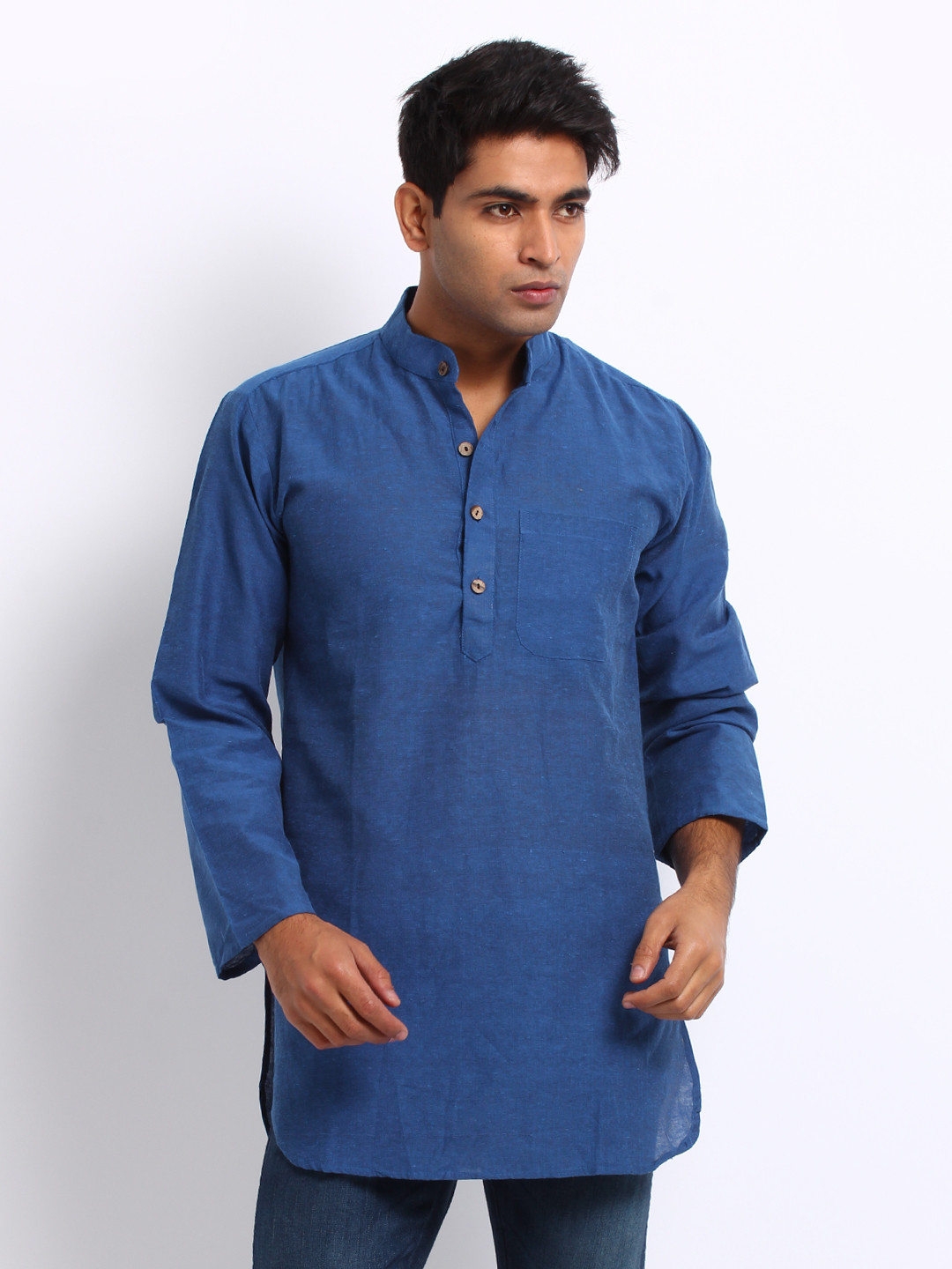 Buy Shree Men Royal Blue Short Handloom Kurta Kurtas for Men 159557