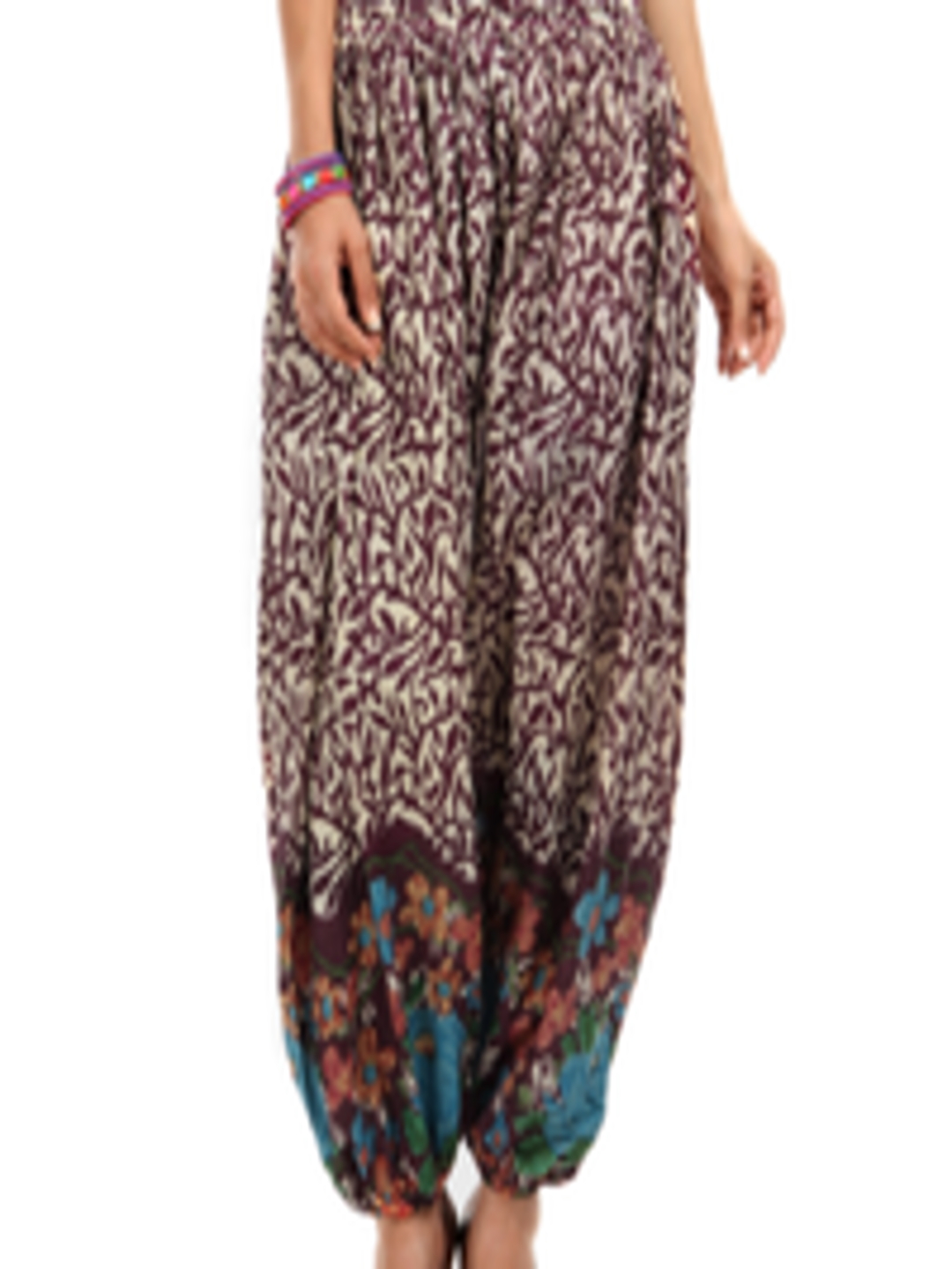 Buy Shree Women Cream & Purple Printed Harem Pants - Harem Pants for ...