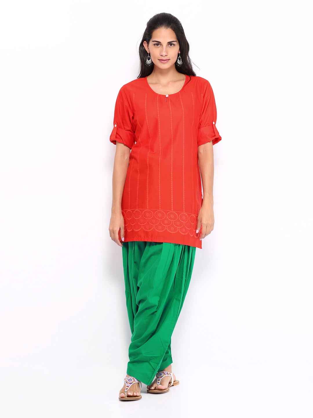Buy Shree Women Red & Green Embroidered Patiala Kurta Set - Kurta Sets ...