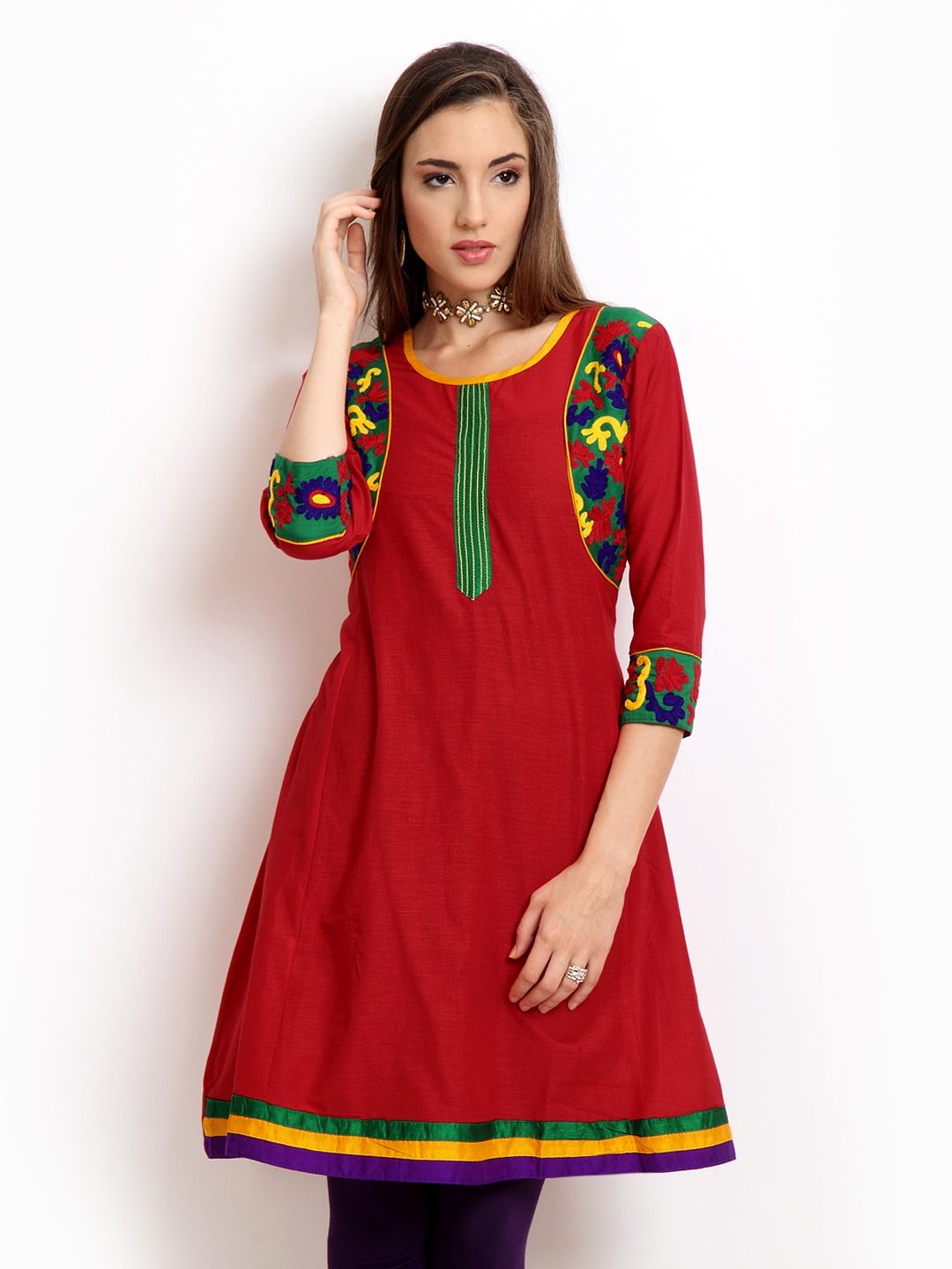 Buy Shree Women Red Embroidered Kurta - Kurtas for Women 185511 | Myntra