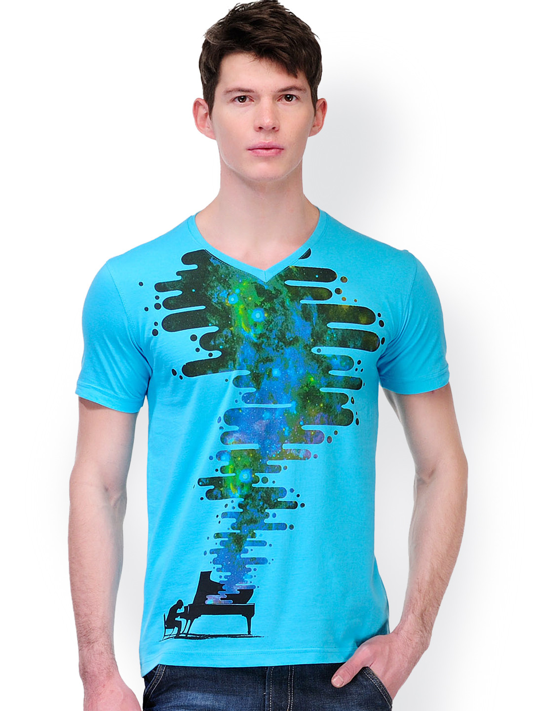 Buy Slingshot Men Turquoise Blue Printed T Shirt Tshirts for Men 736604 Myntra
