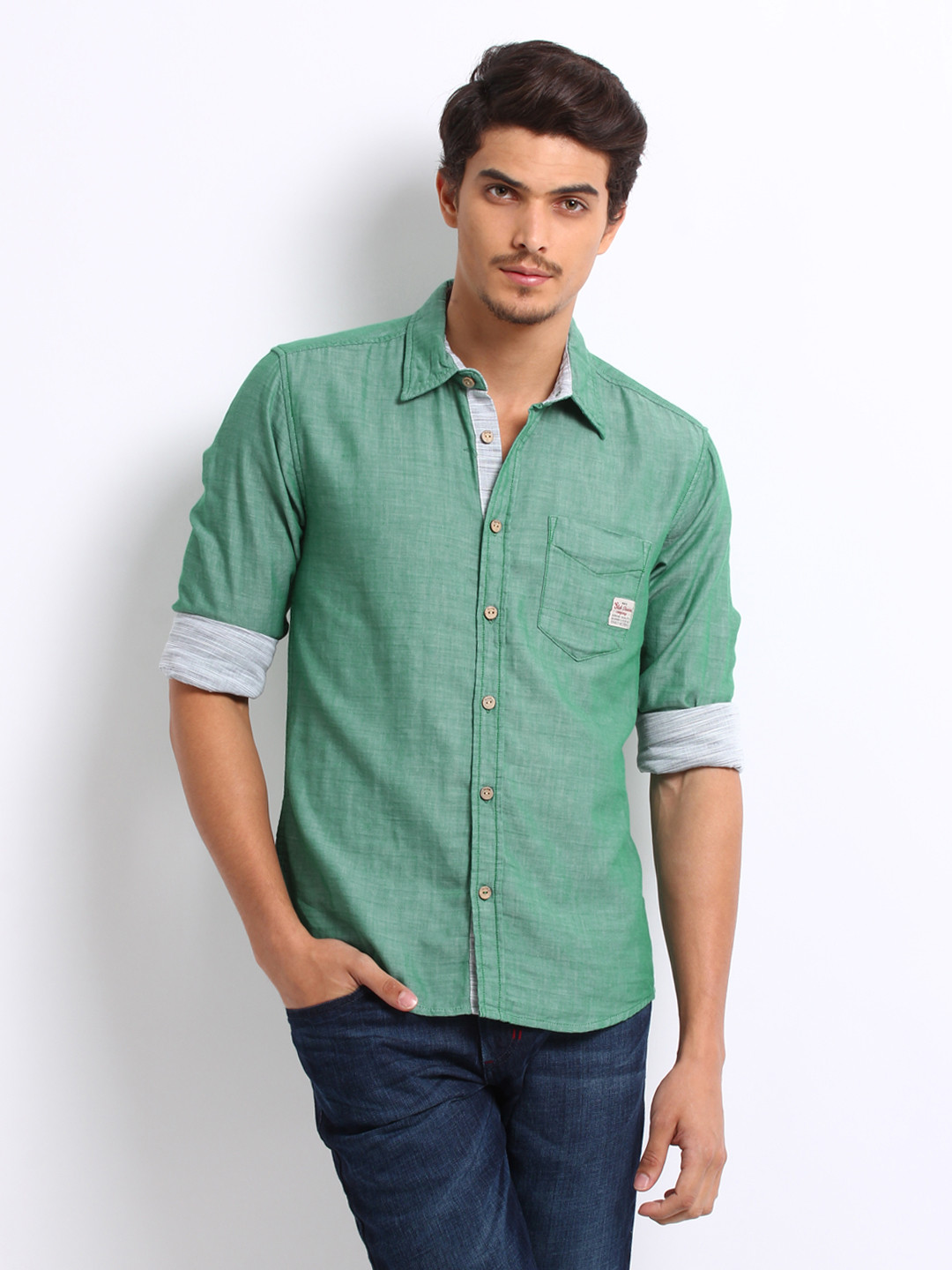 Buy Slub Men Green Slim Fit Casual Shirt Shirts for Men 163374 Myntra