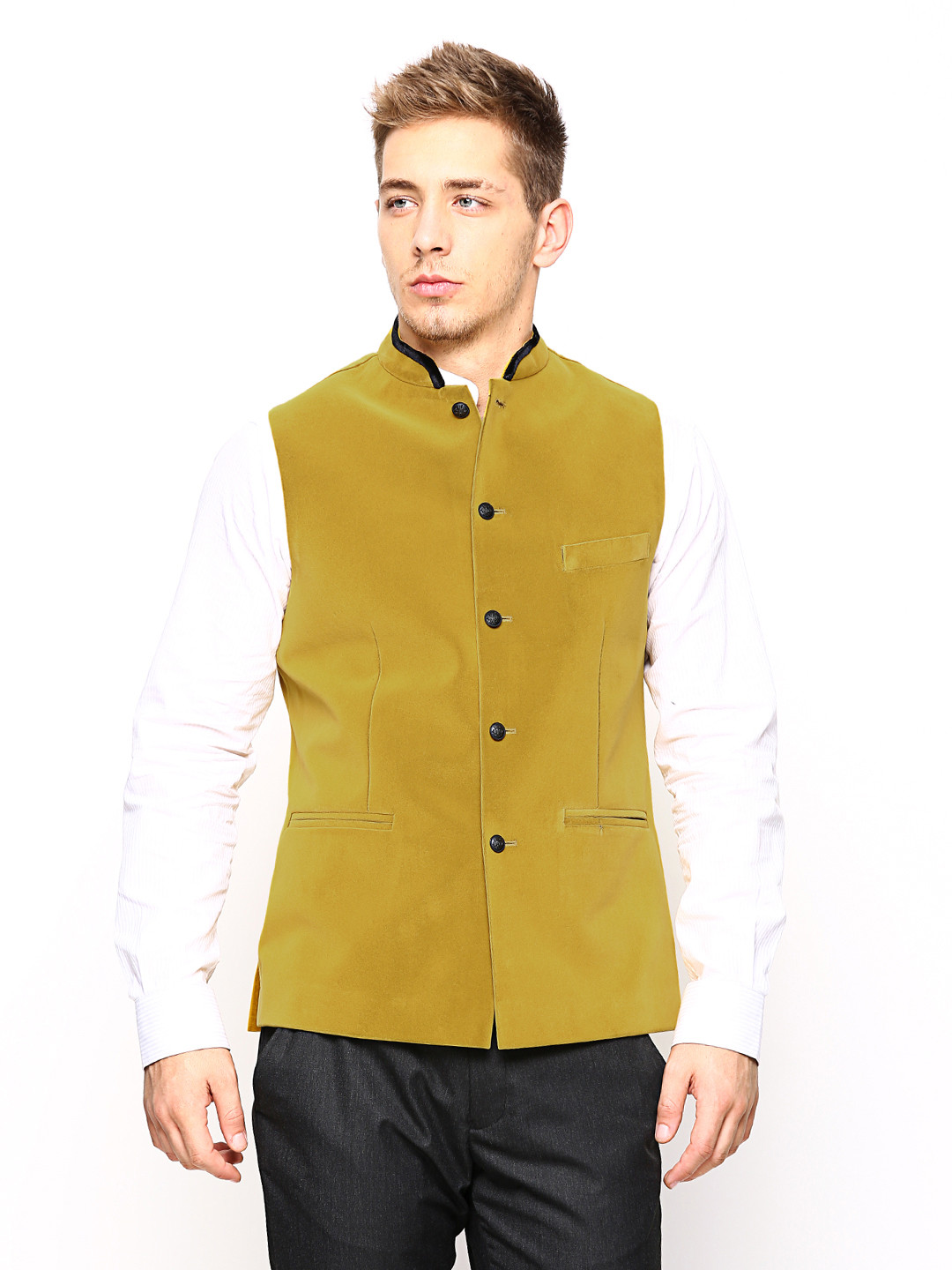 Buy Success Men Mustard Yellow Velvet Nehru Jacket Jackets for Men