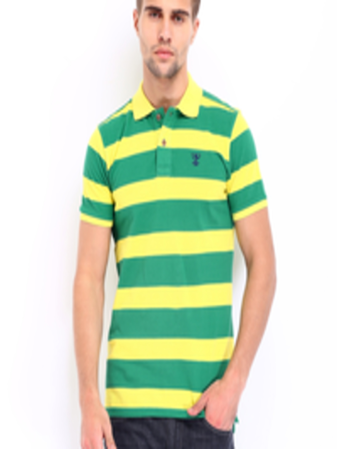 Buy Tecza Men Yellow & Green Striped Polo T Shirt - Tshirts for Men ...