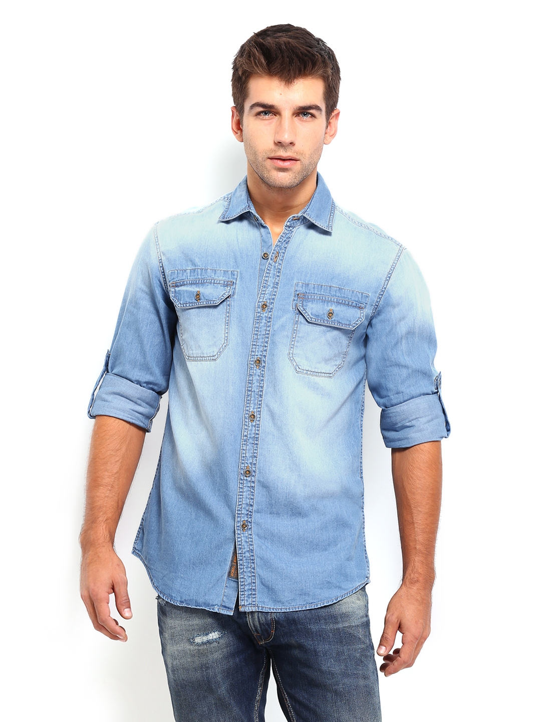 Buy The Indian Garage Co Men Blue Denim Shirt - Shirts for Men 460813 ...