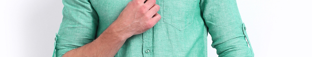 Buy The Indian Garage Co Men Green Linen Blend Slim Fit Casual Shirt ...