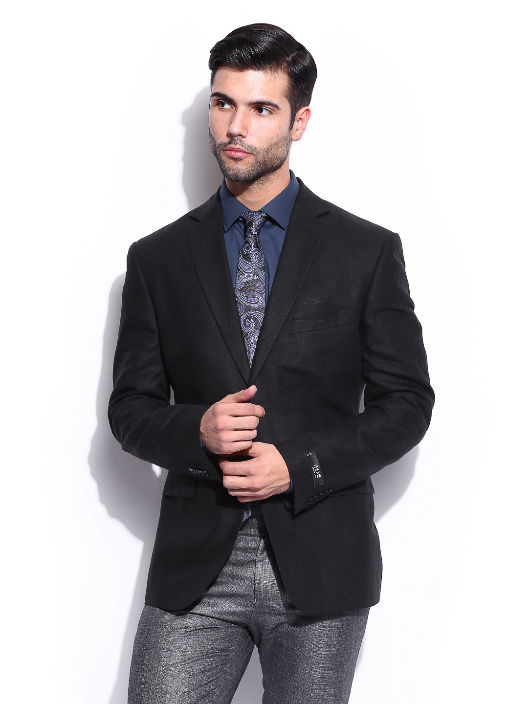 Buy Theme Men Black Slim Fit Linen Blazer Blazers for Men 439206 Myntra