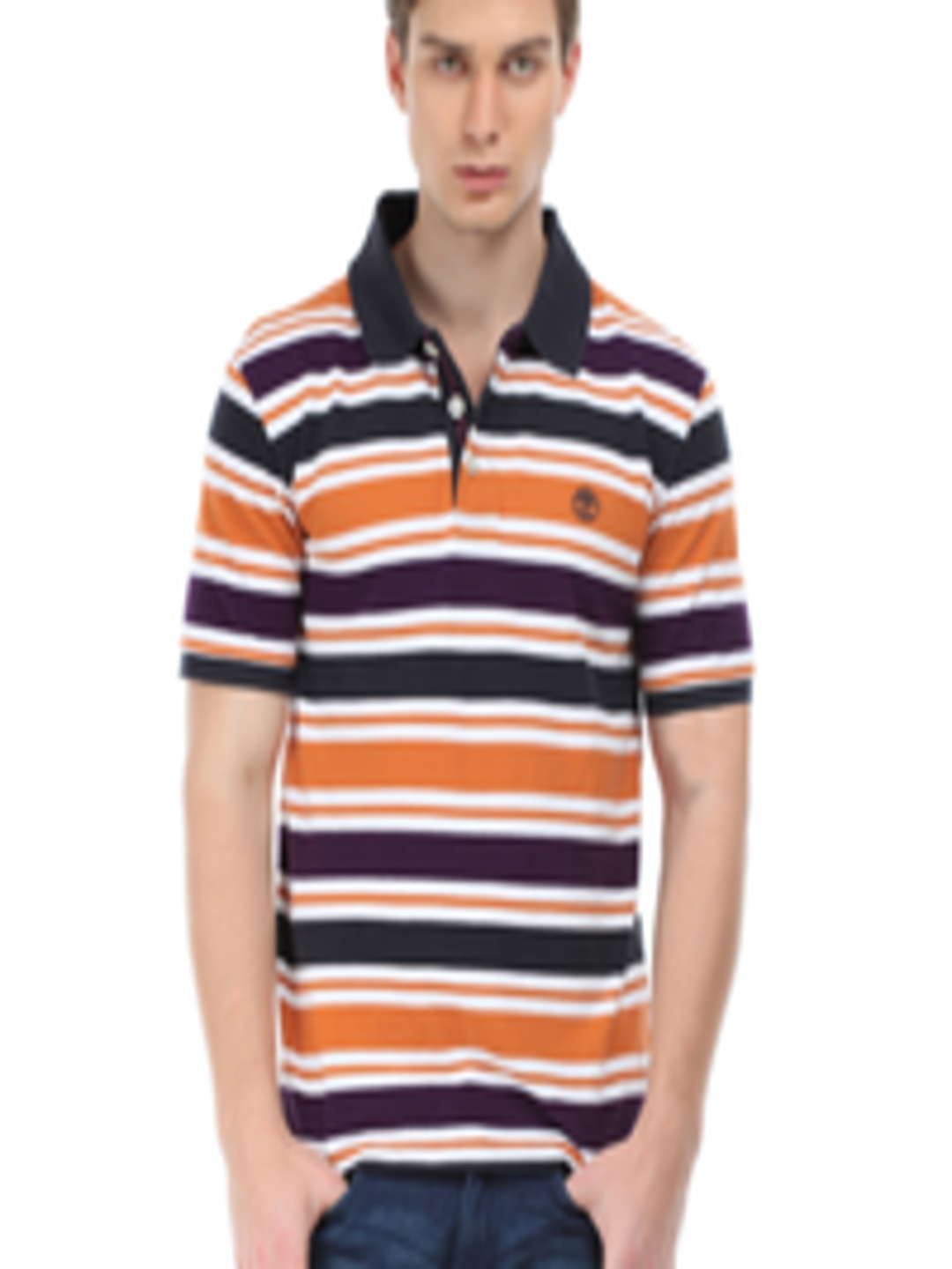 Buy Timberland Men Burnt Orange Striped Polo Organic Cotton T Shirt ...