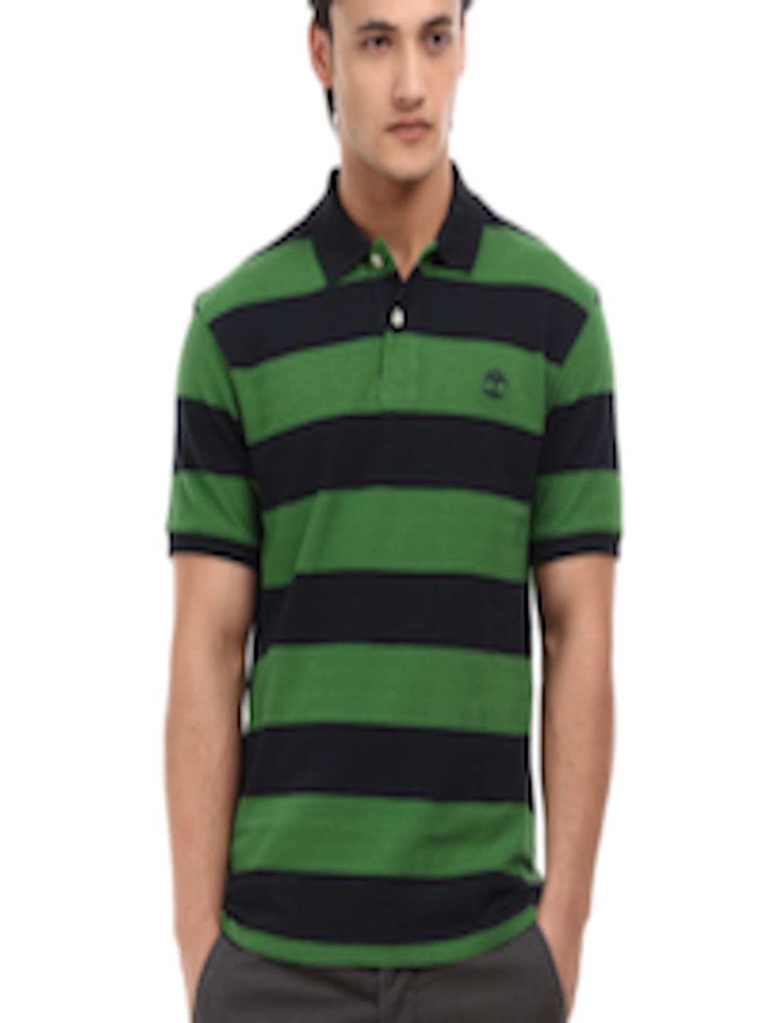 Buy Timberland Men Navy And Green Striped Rugby Polo Organic Cotton T ...