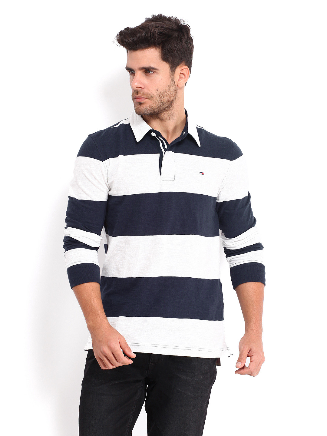 Buy Tommy Hilfiger Men White Navy Striped Padignton Rugby Polo Pure