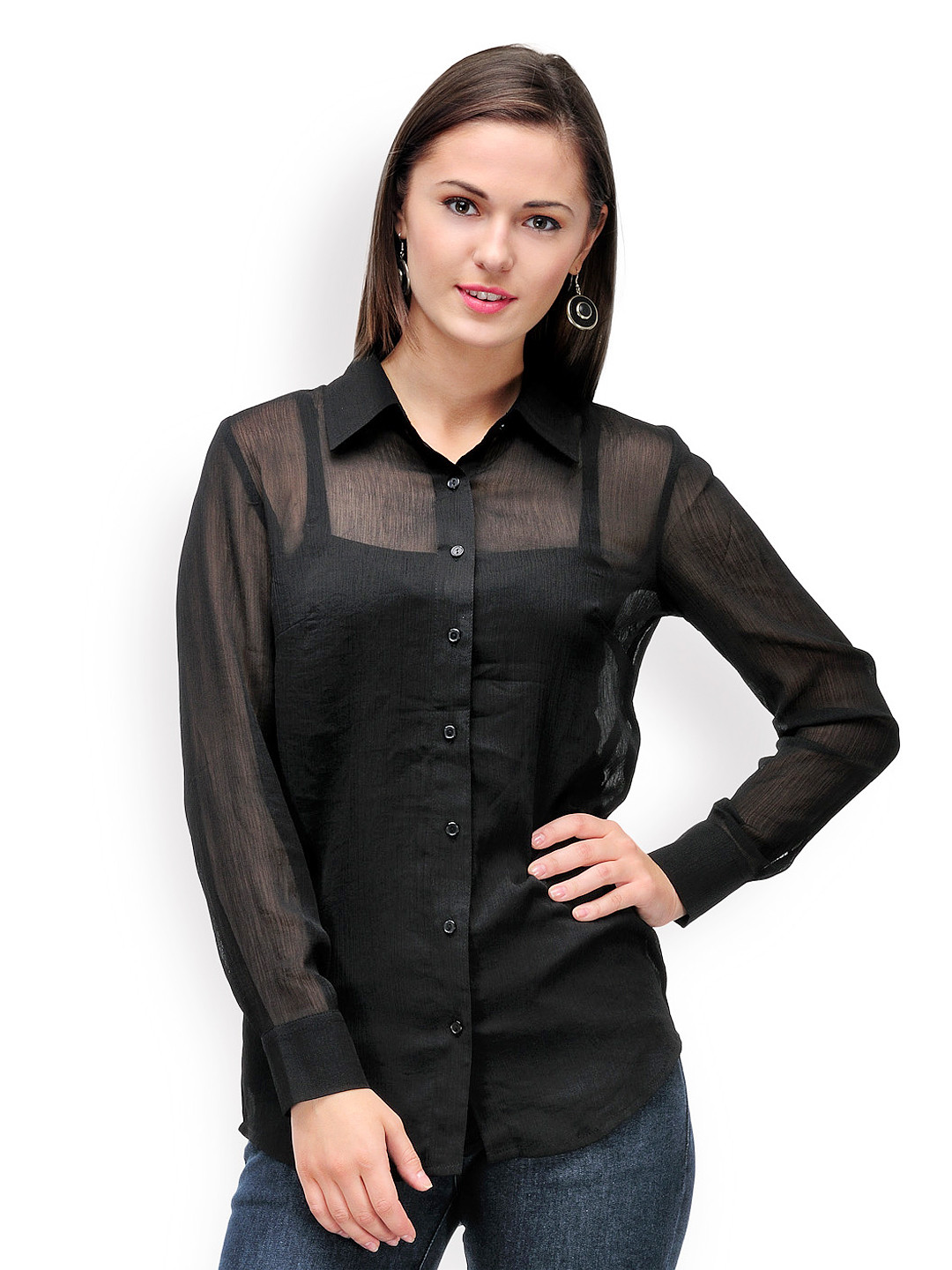 Buy Women Black Sheer Shirt Shirts for Women 437620 Myntra