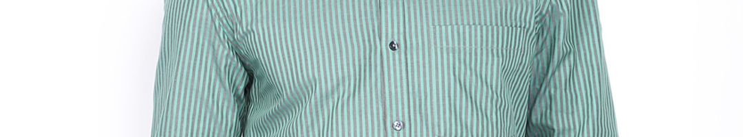 Buy Turtle Men Green & Grey Striped Slim Fit Formal Shirt - Shirts for ...