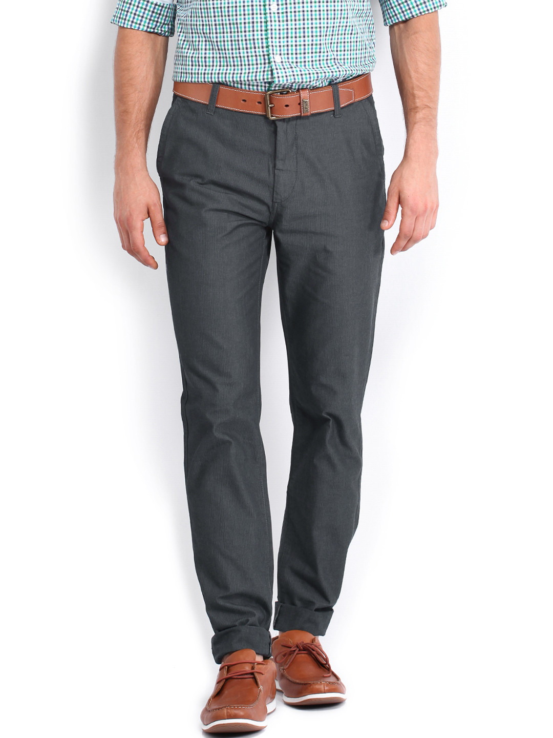 Buy U.S. Polo Assn. Men Grey Tapered Fit Trousers - Trousers for Men ...
