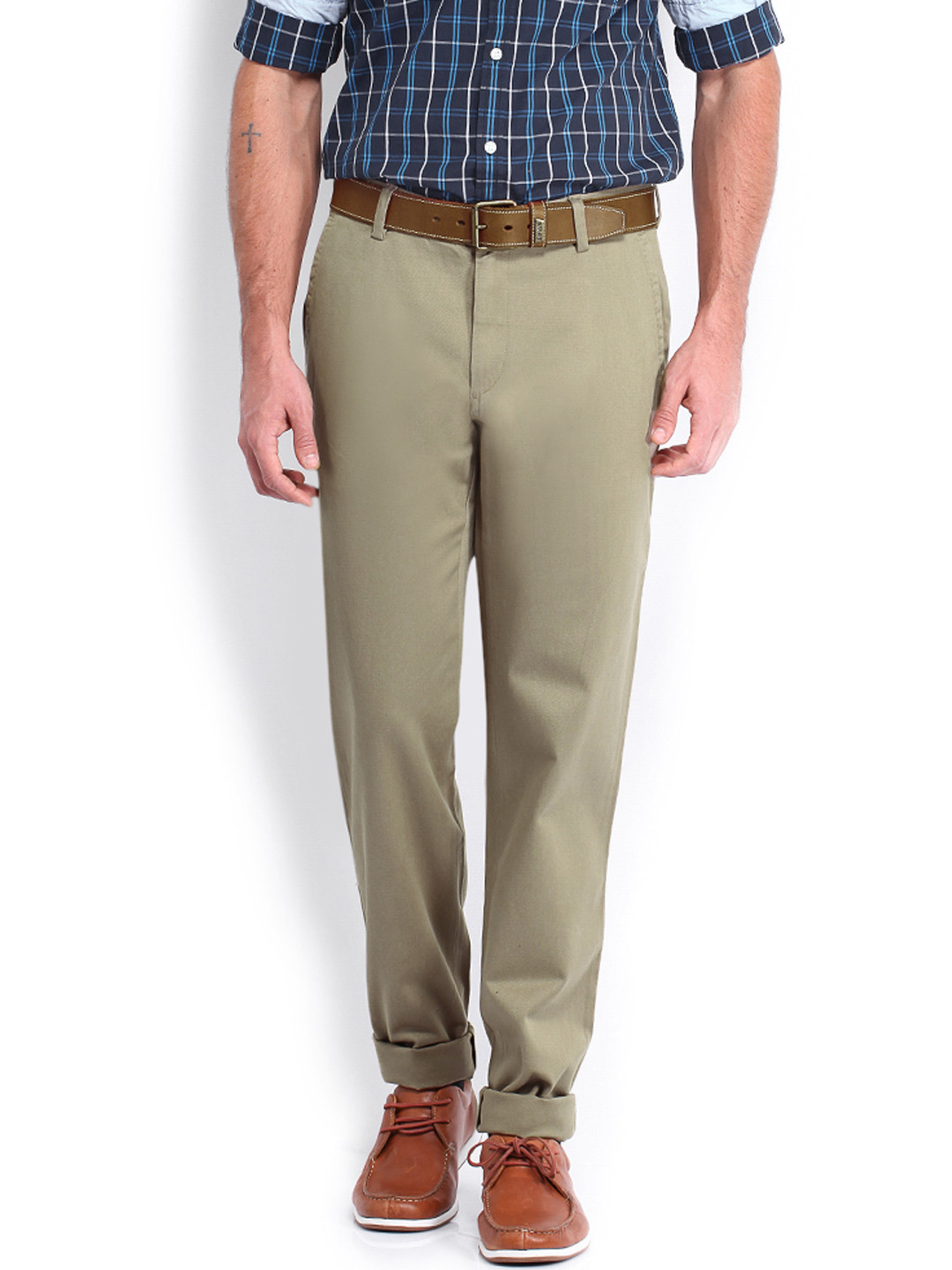 Buy U.S. Polo Assn. Men Khaki Tailored Fit Trousers Trousers for Men
