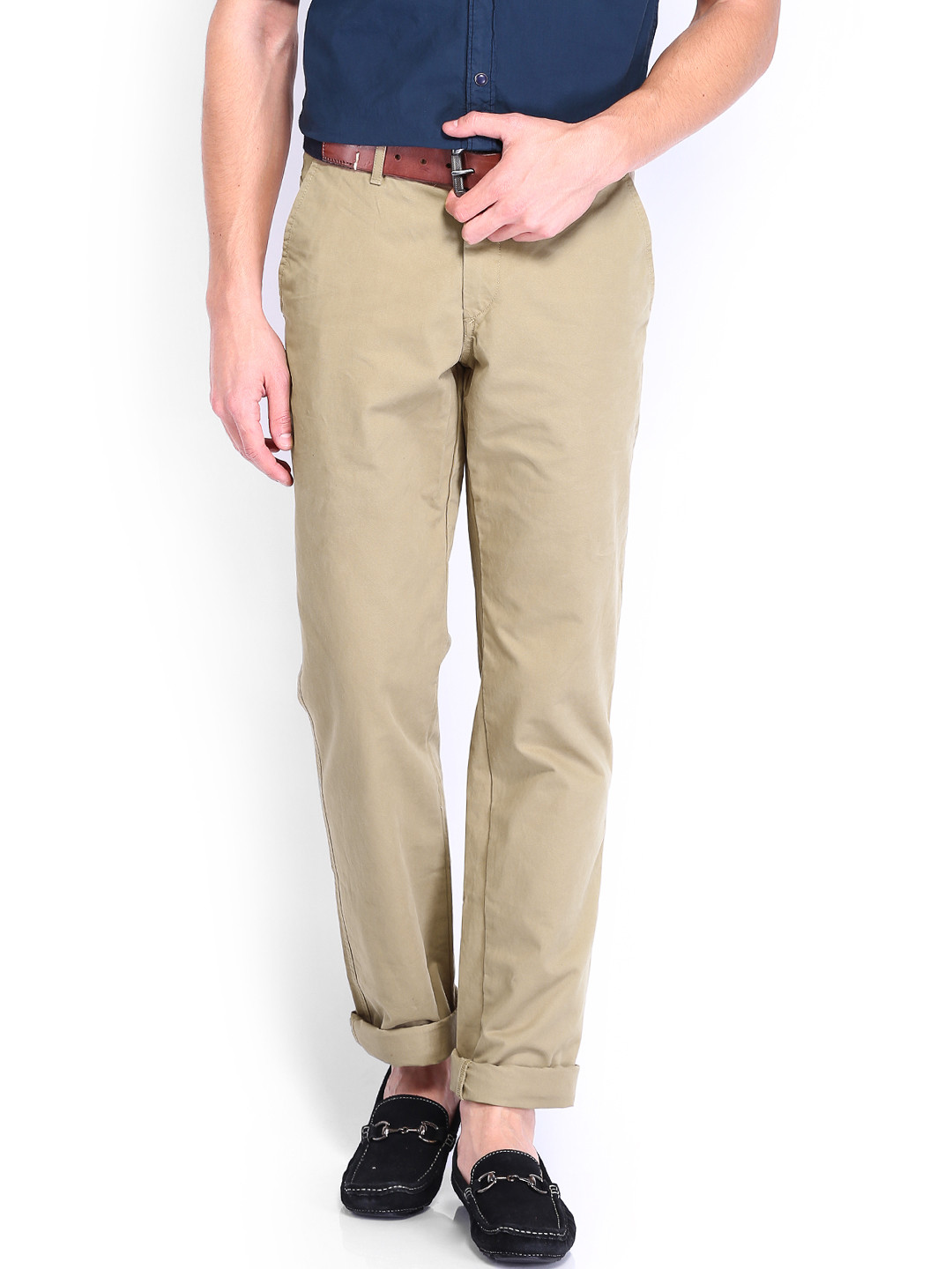 Buy U.S. Polo Assn. Men Khaki Tailored Fit Trousers Trousers for Men