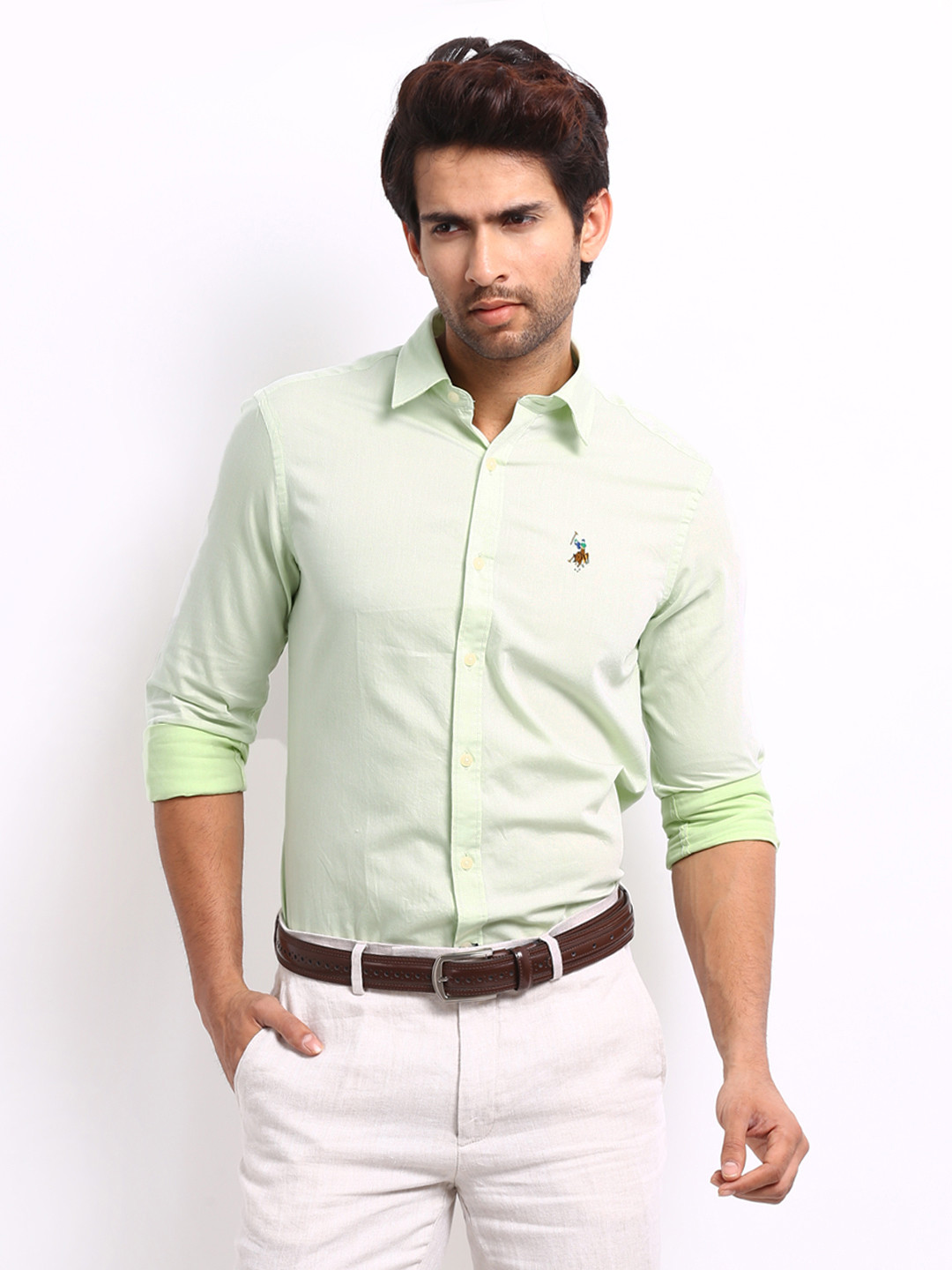 Buy U.S. Polo Assn. Men Light Green Tailored Fit Casual Shirt Shirts