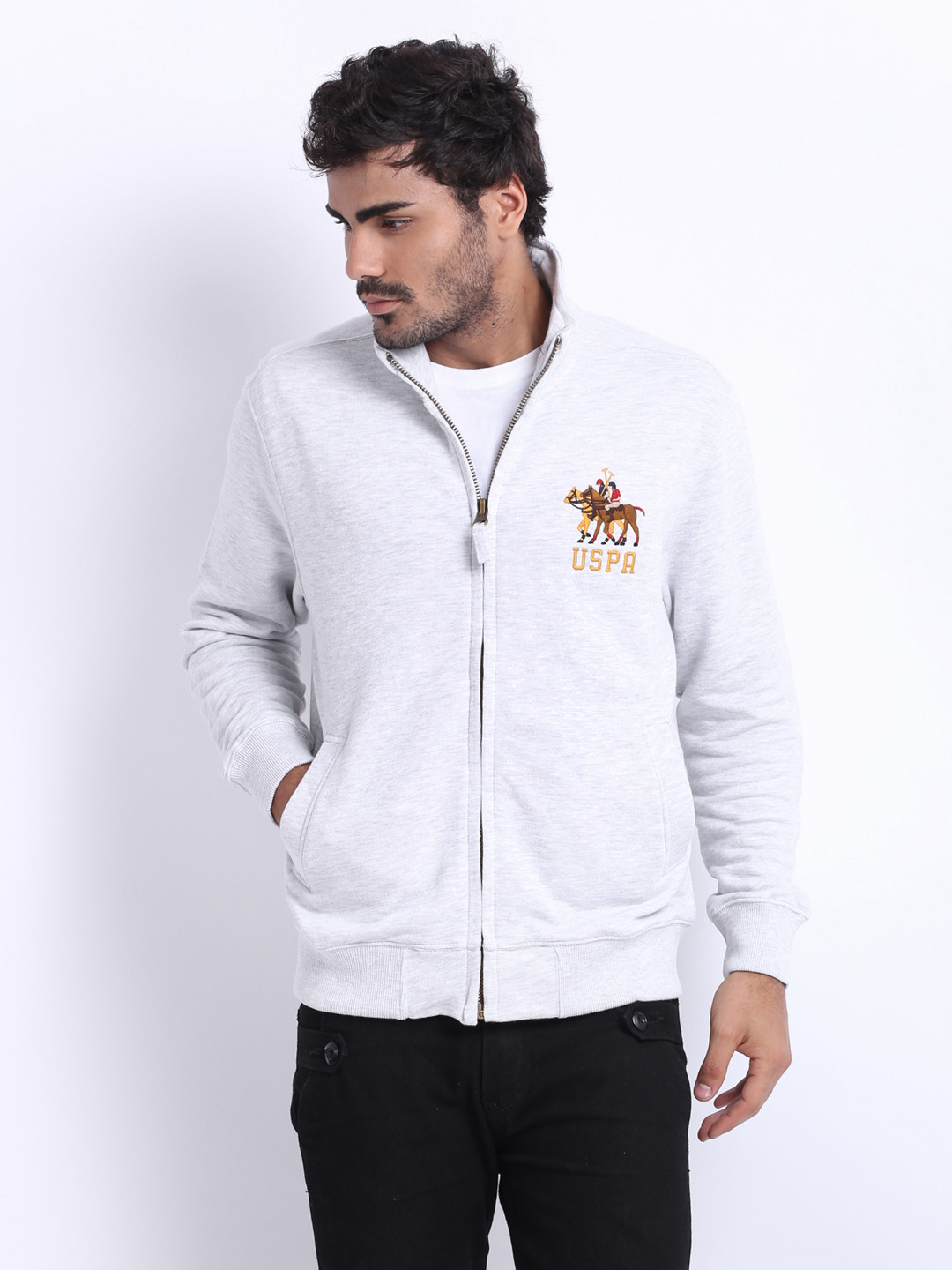 Buy U.S. Polo Assn. Denim Co. Men Light Grey Melange Sweatshirt - Sweatshirts for Men 201810 