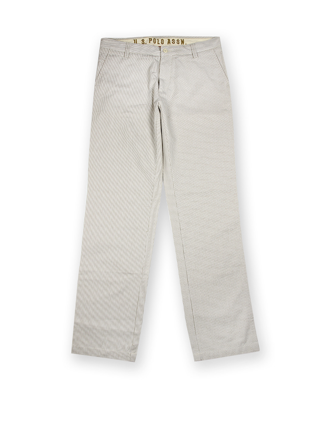Buy U.S. Polo Assn. Men Off White & Khaki Striped Tapered Fit Trousers Trousers for Men 612624