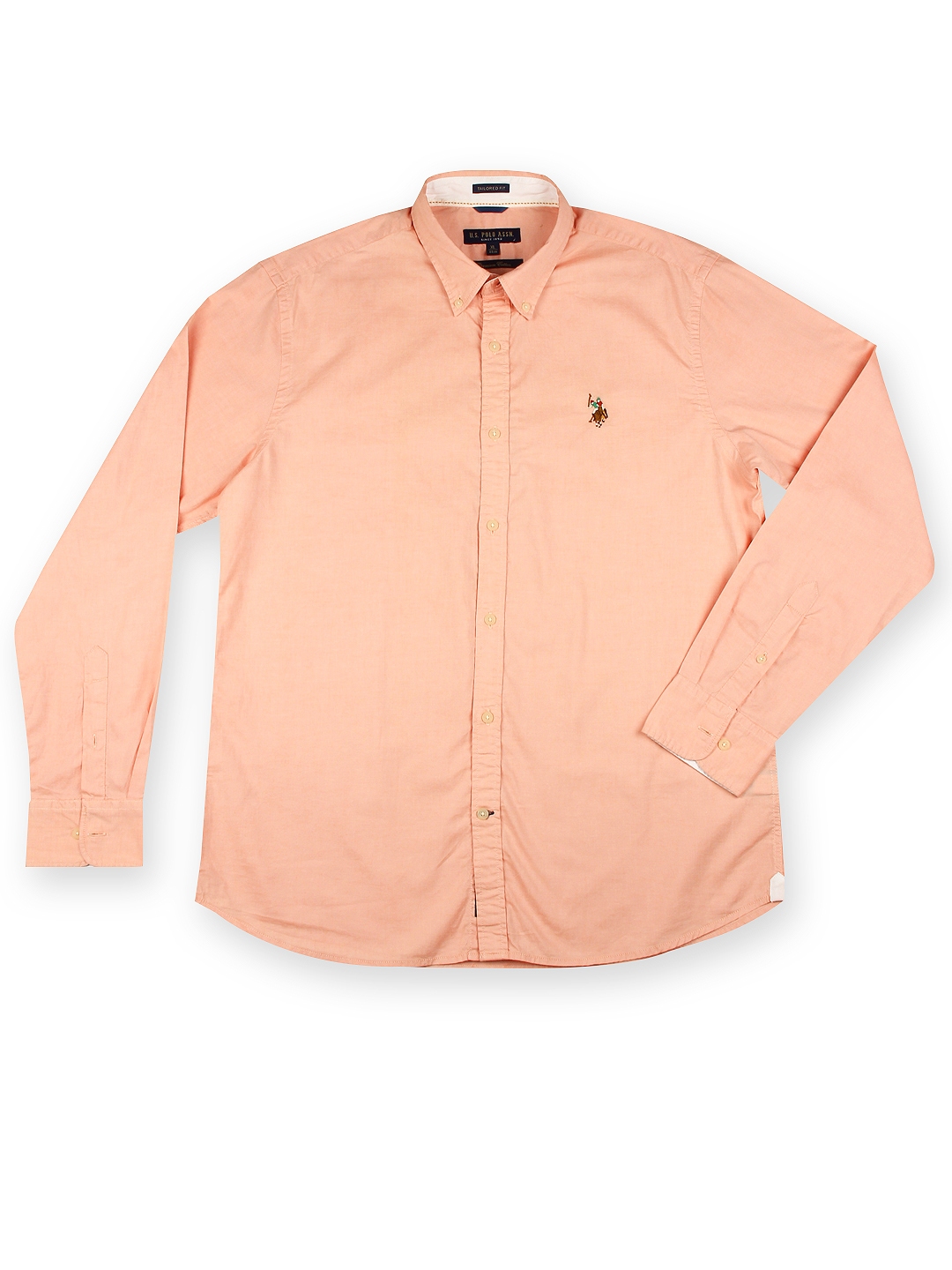 Buy U.S Polo Assn. Men Peach Coloured Tailored Fit Smart Casual Shirt ...