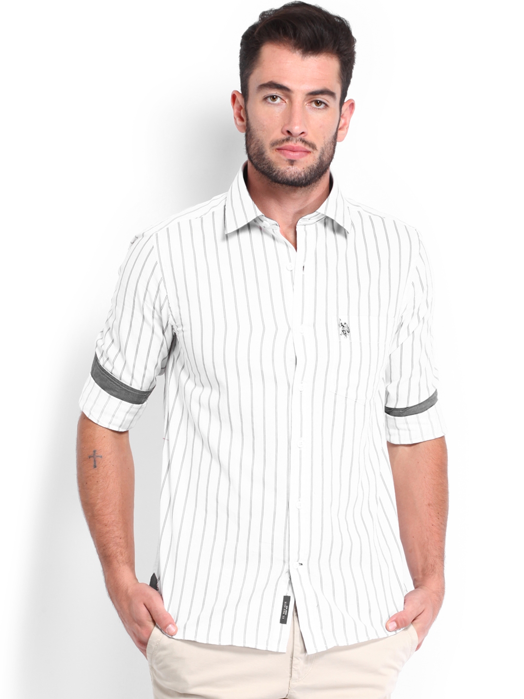 Buy U.S. Polo Assn. Men White & Brown Striped Casual Shirt - Shirts for ...