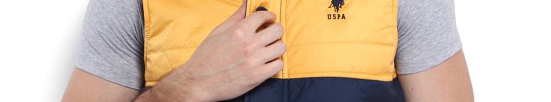 Buy U.S. Polo Assn. Men Yellow & Blue Sleeveless Padded Jacket ...