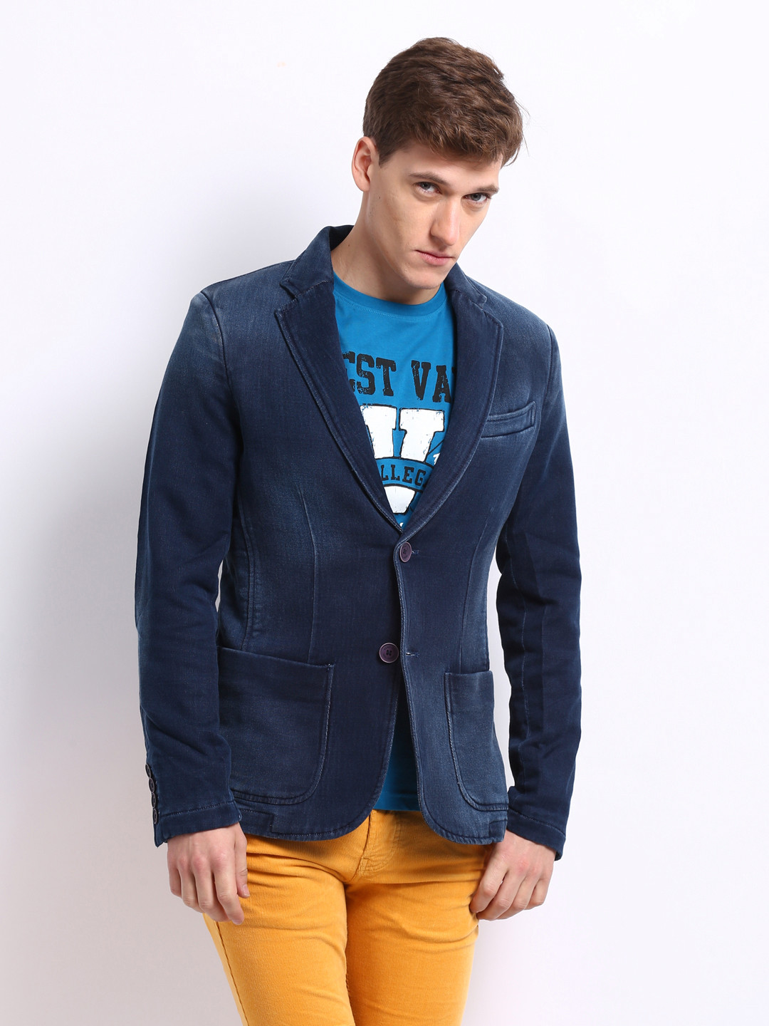 Buy United Colors Of Men Blue Denim Blazer Blazers for Men