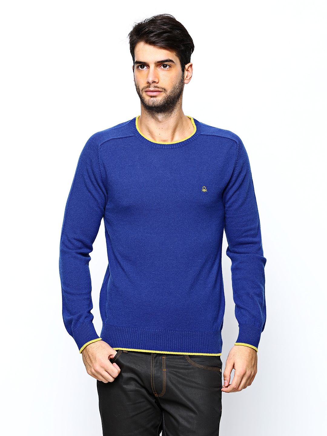 Buy United Colors Of Benetton Men Royal Blue Lambswool Blend Sweater ...