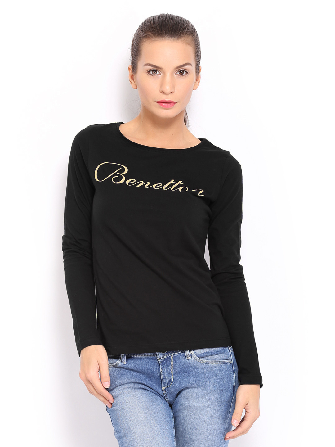 United Colors Of Benetton T-Shirt Donna A Collo Alto - Maniche Lunghe In Eco-viscosa (96% Viscosa, 4% Elastan)