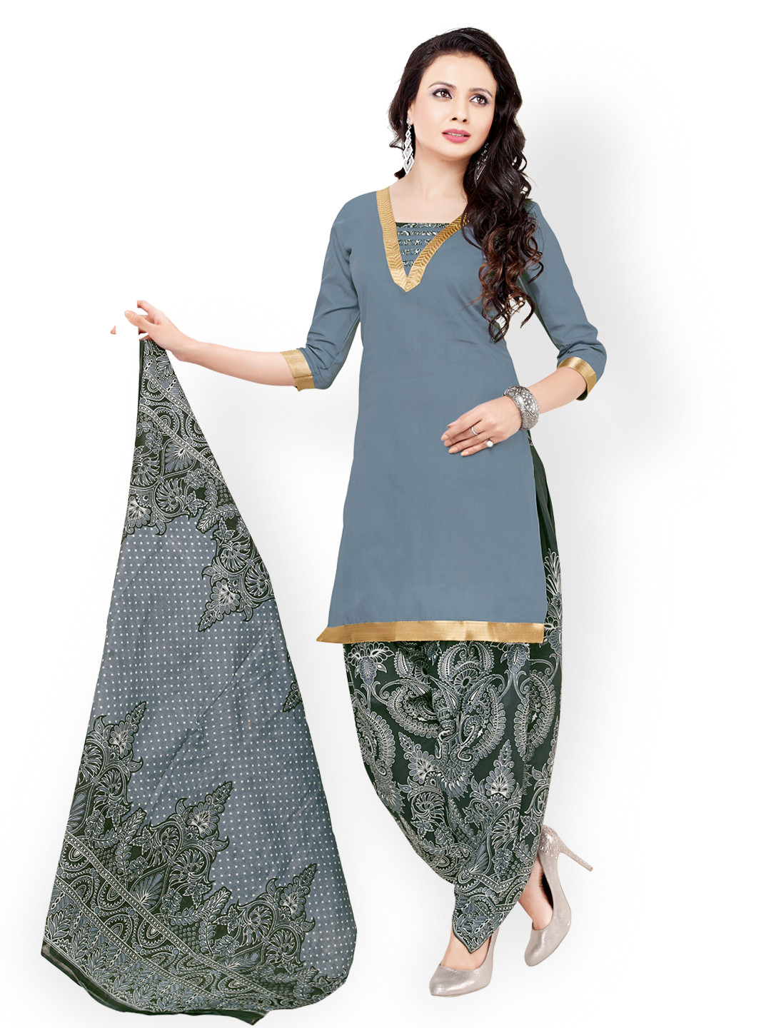 Buy Vaamsi Grey Printed Unstitched Dress Material Dress Material for