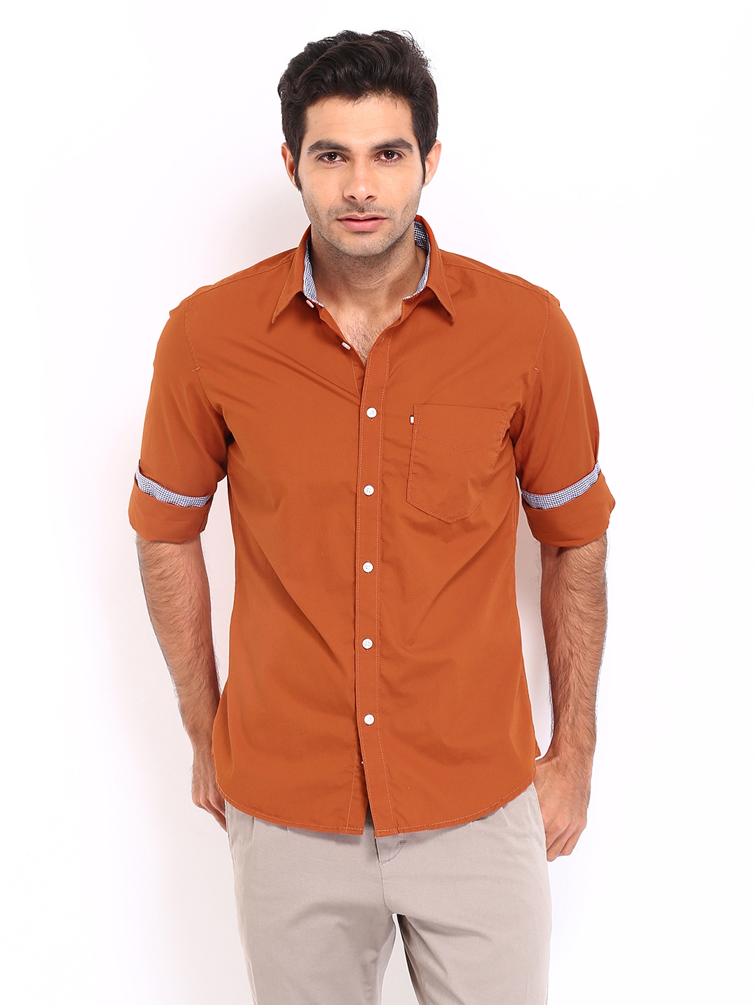 Buy Van Heusen Sport Men Rust Orange Slim Fit Smart Casual Shirt ... image.