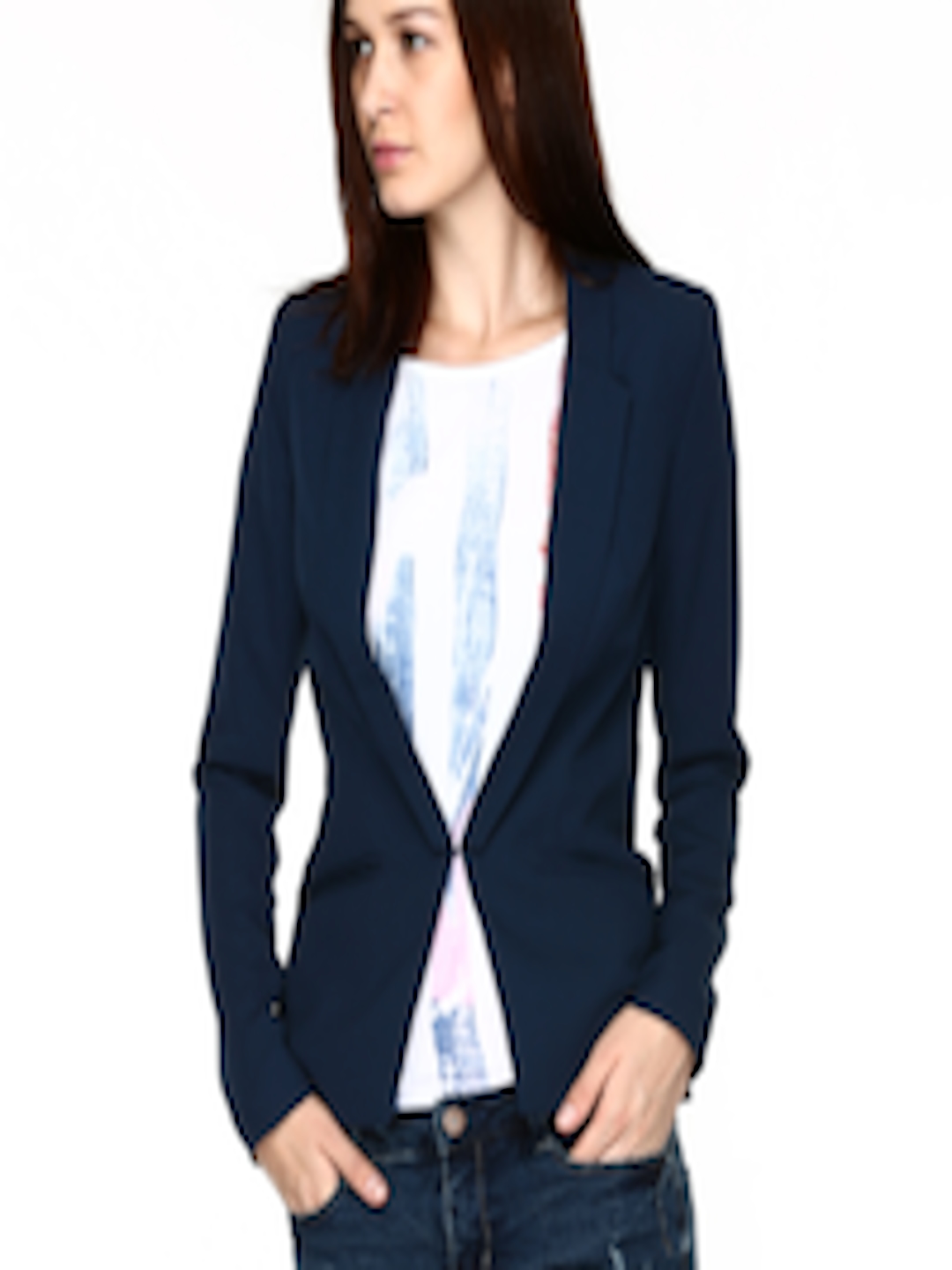 Buy Vero Moda Women Navy Blue Solid Formal Blazer - Blazers for Women ...
