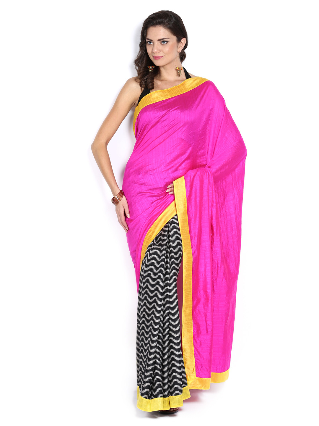 Buy Vishal Prints Pink & Black Art Silk Fashion Saree Sarees for