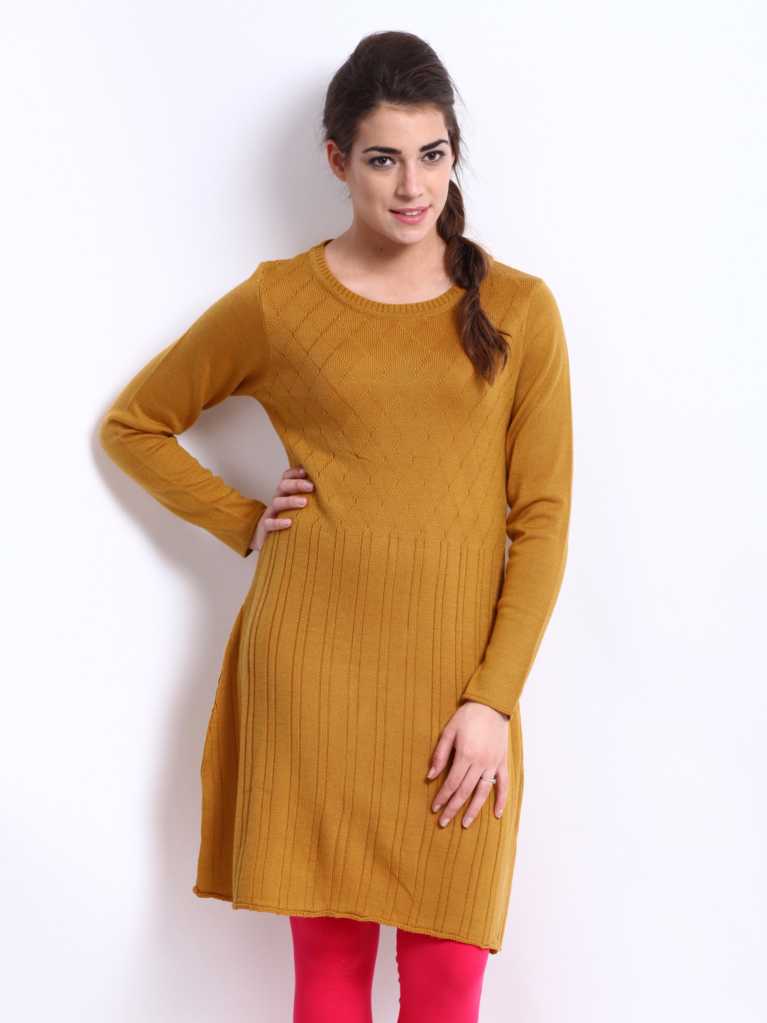 Buy W Women Mustard Yellow Knit Kurta Kurtas for Women 209780 Myntra