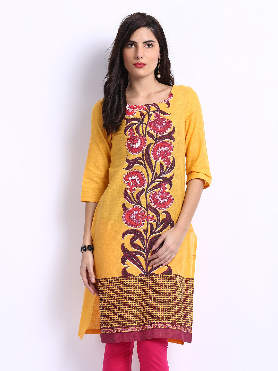 Women Yellow & Red Floral Printed Kurta main image 1