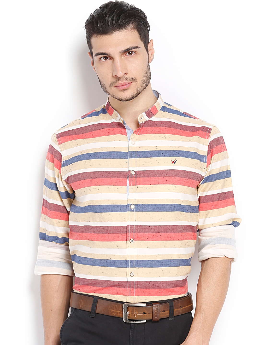Buy Wills Lifestyle Men Multicoloured Striped Slim Fit Casual Shirt ...