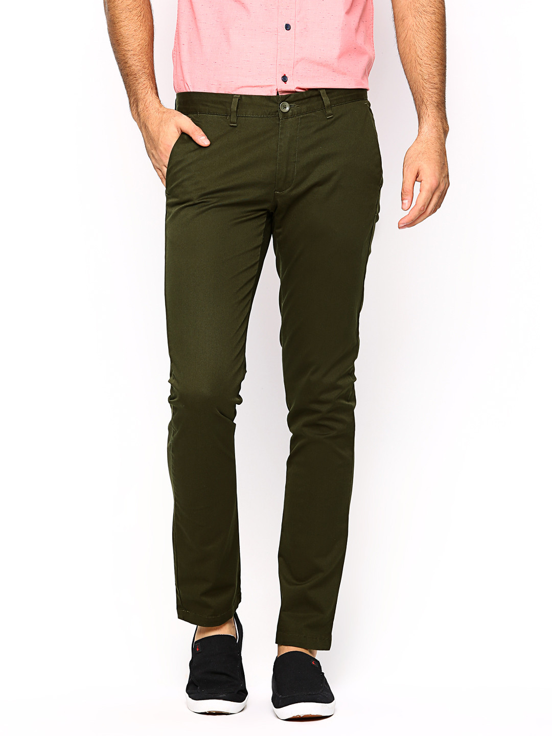 Buy Wills Lifestyle Men Olive Green Skinny Fit Casual Trousers