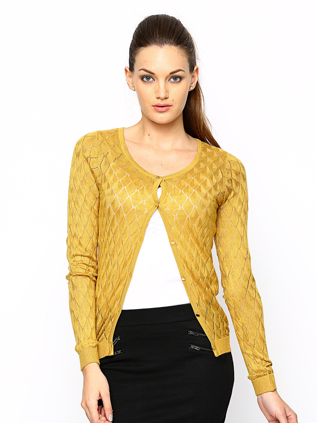Buy Wills Lifestyle Women Mustard Yellow Cardigan Sweaters for Women