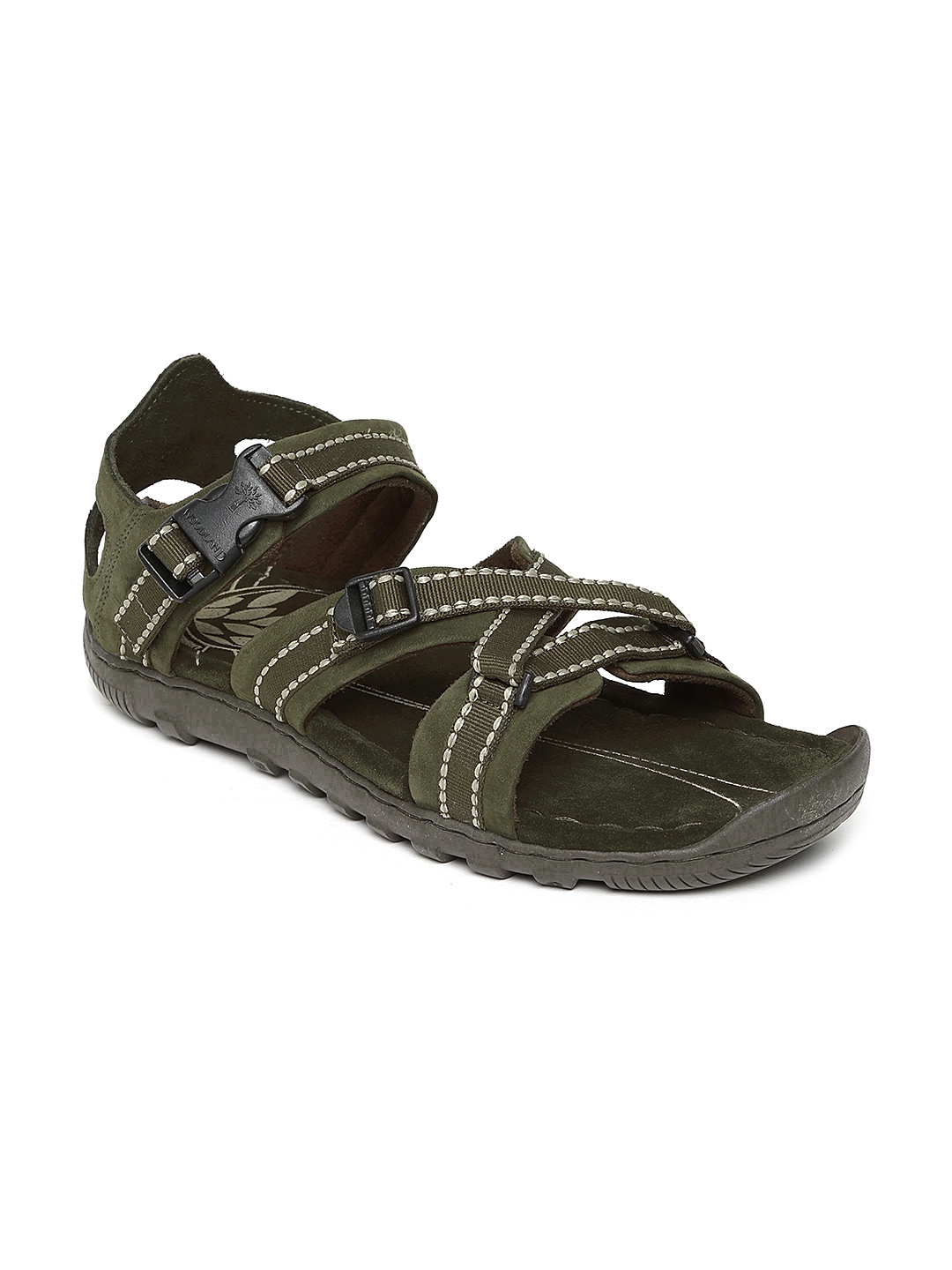 woodland men olive green leather sandals