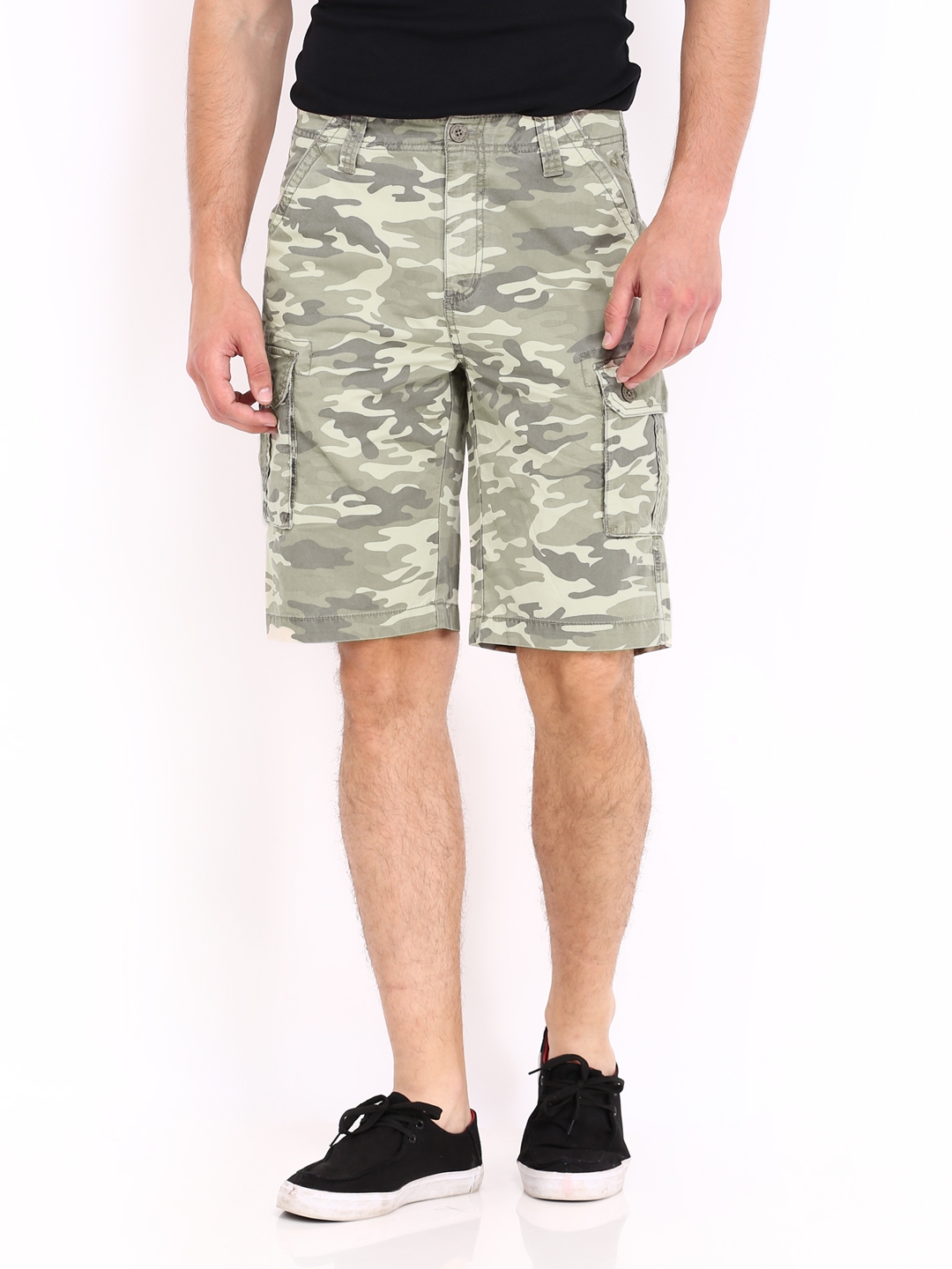 Buy Wrangler Men Green & Beige Camouflage Print Cargo Shorts - Shorts ...