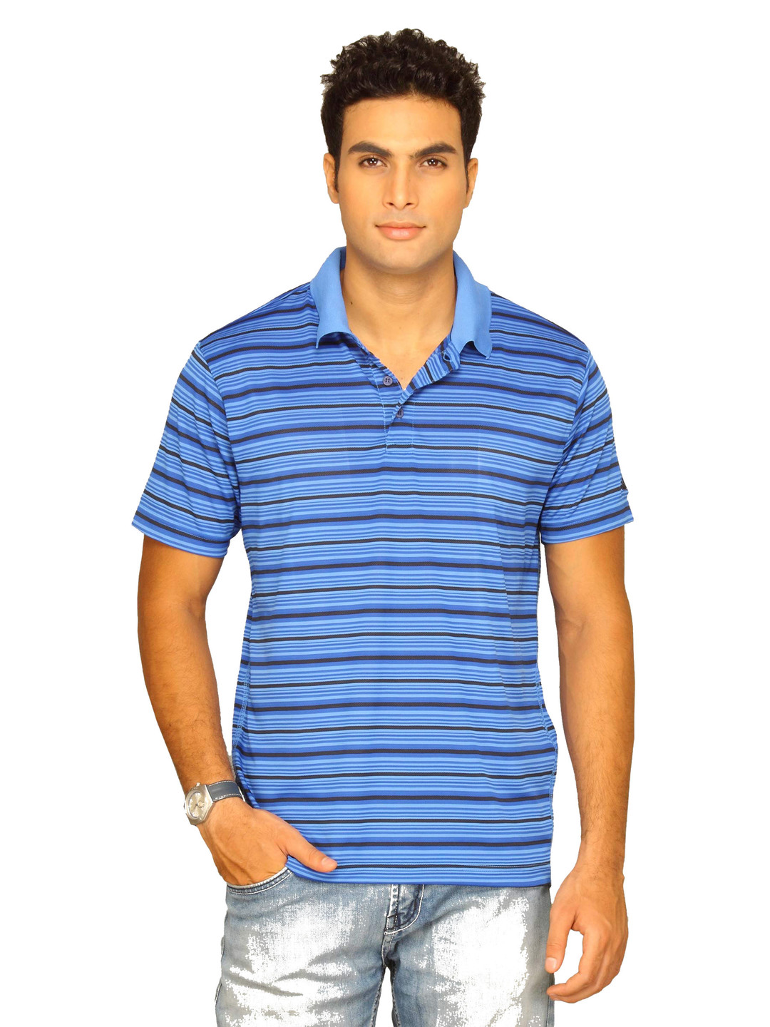 Buy ADIDAS Men's Gym Polo Blue Black T Shirt Tshirts for Men 4763