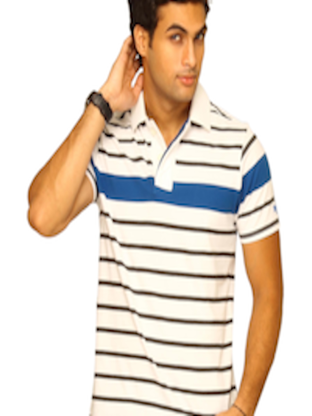 Buy Basics Men White & Blue Striped Polo T Shirt - Tshirts for Men 3788 ...