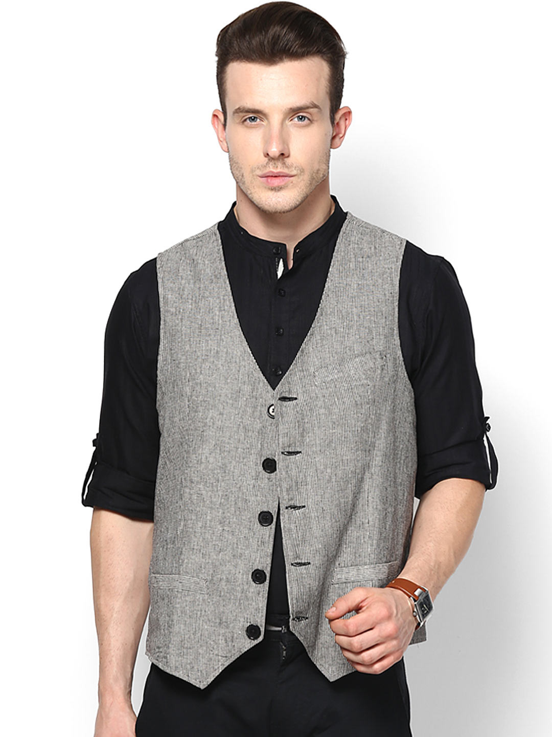 Buy Even Men Grey Linen Waistcoat Waistcoat for Men 797303 Myntra
