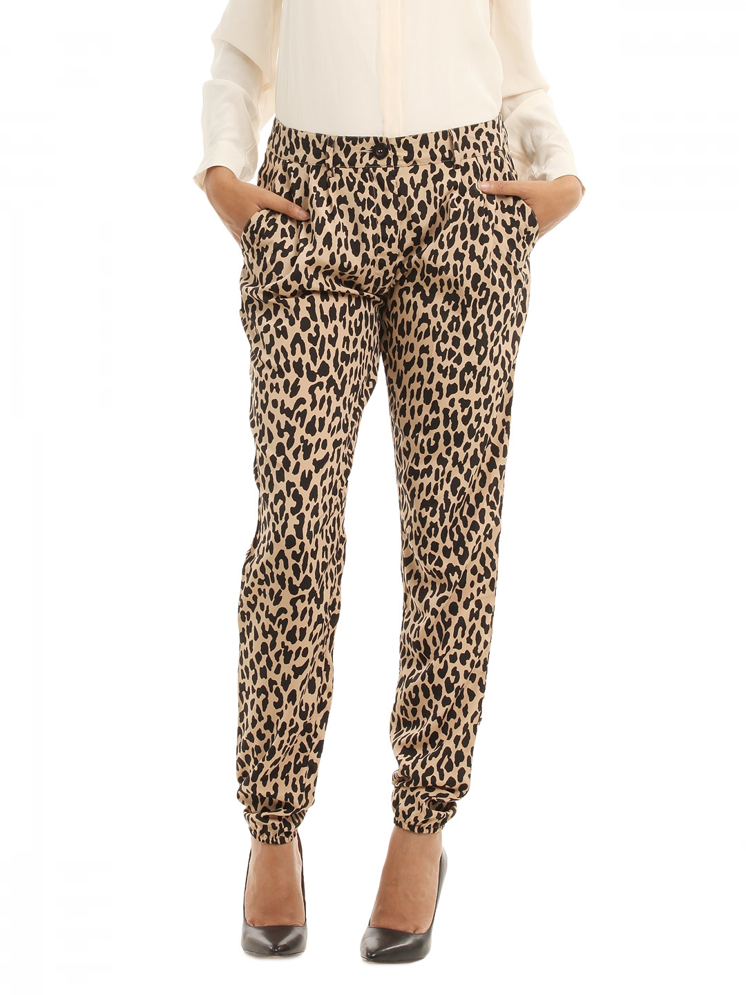 Buy Femella Women Black Animal Print Trousers - Trousers for Women ...