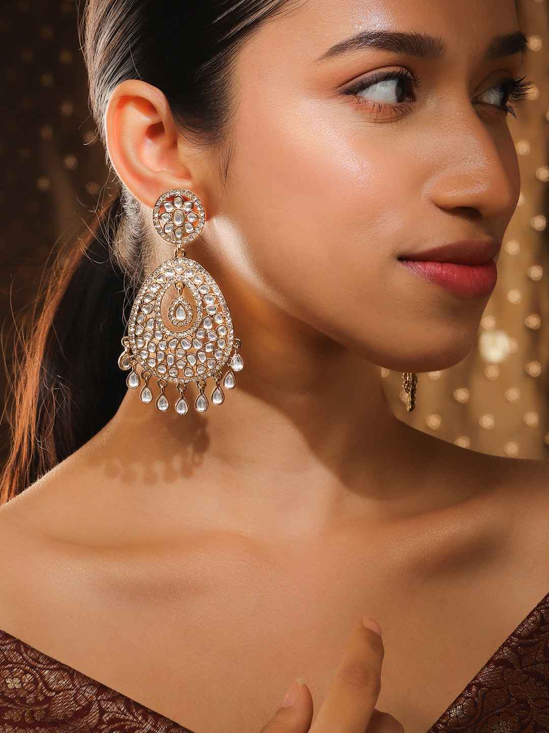 Red - Shifa Fabart Earrings with Kundan & Beads